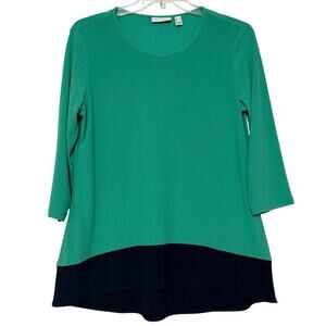 Every Day by Susan Graver Textured Liquid Knit Tunic, Green and Navy, Size M